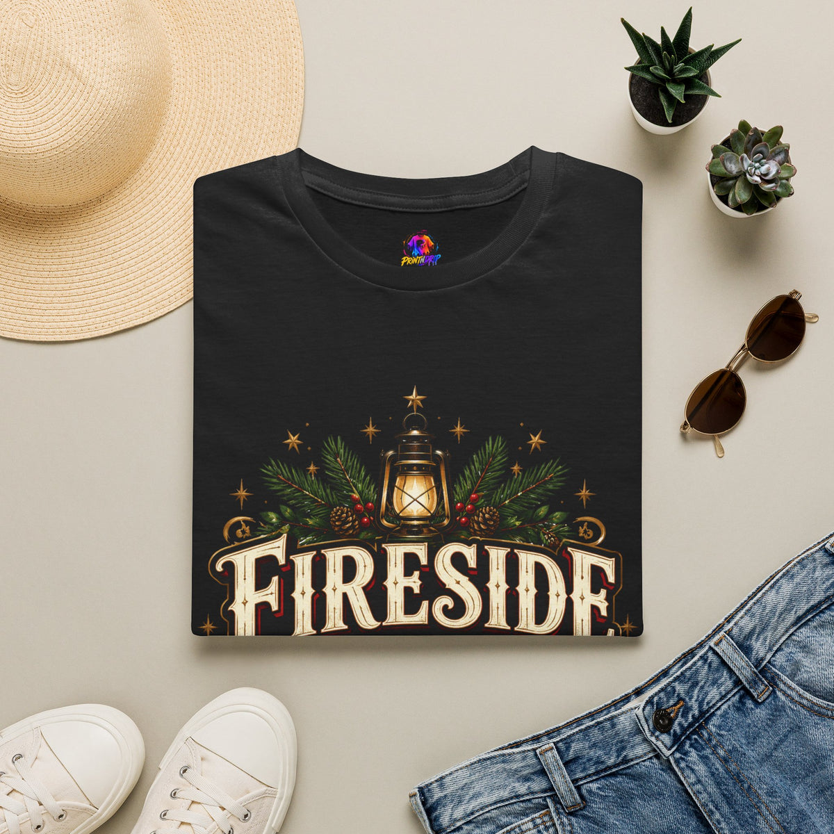 Fireside Festive Club T-Shirt — Cozy Holiday Lantern Graphic Tee