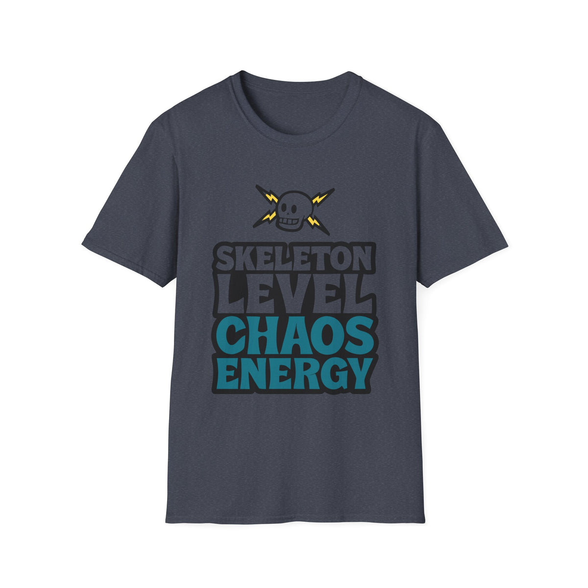 Skeleton Level Chaos Energy Teal Lightning Bolt T-Shirt - Edgy Alt Streetwear Graphic Tee - Trending Now - September 2026