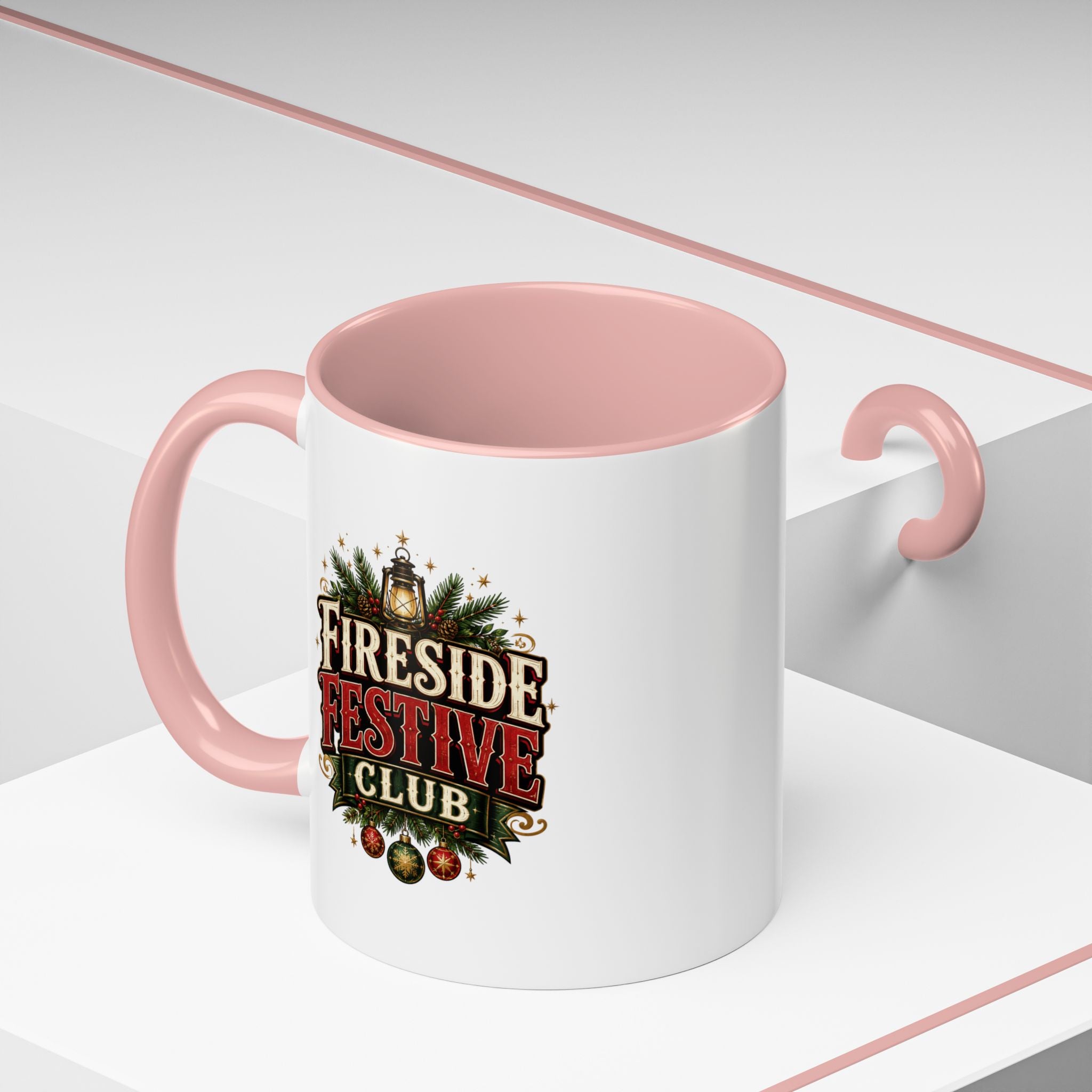 Fireside Festive Club Accent Coffee Mug — Holiday Christmas Hot Cocoa Gift
