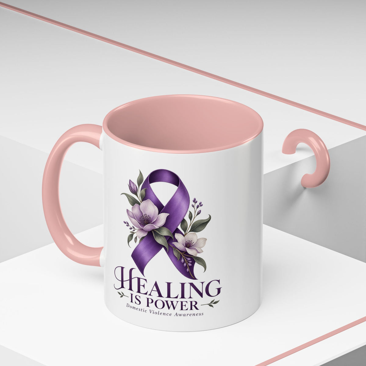 Healing Is Power Purple Ribbon Coffee Mug — Domestic Violence Awareness Accent Mug (11/15oz)