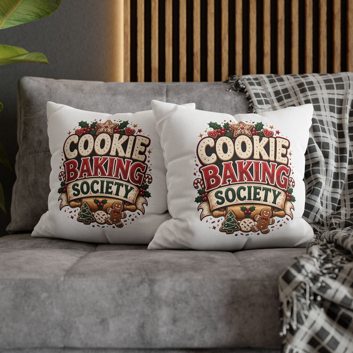 Christmas Cookie Baking Society Pillowcase — Holiday Baking Decorative Throw Pillow Cover