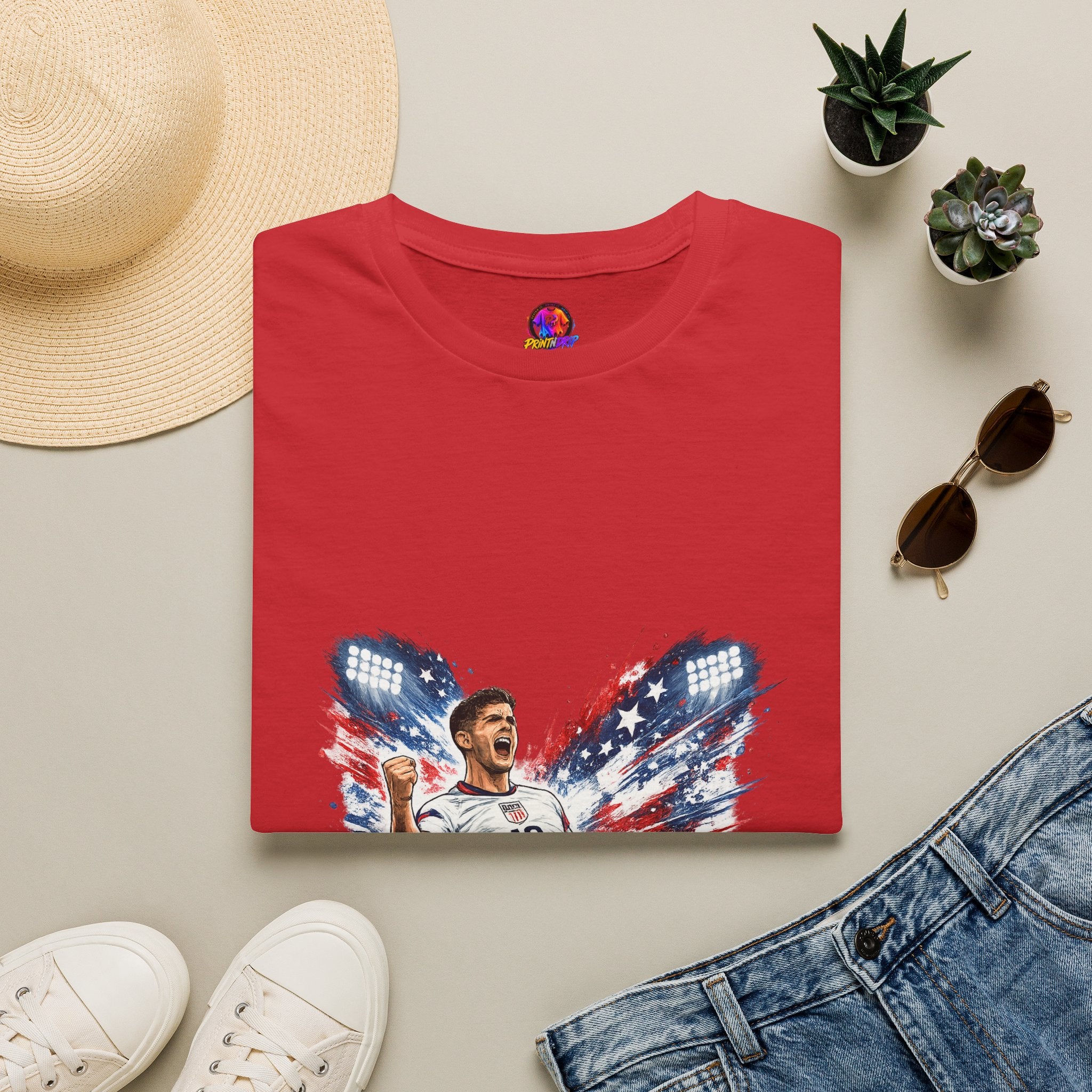 USA Soccer Player Flag T-Shirt — Patriotic Football Fan Tee