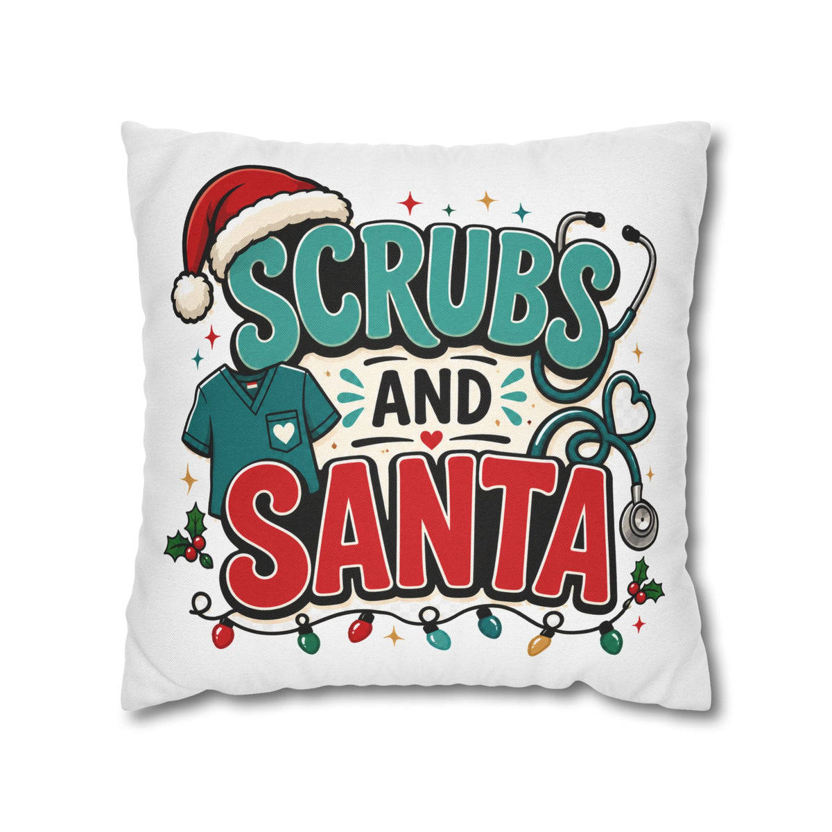 Scrubs and Santa Holiday Pillowcase Modern Day Christmas  — Christmas Nurse Decorative Throw Pillow Cover