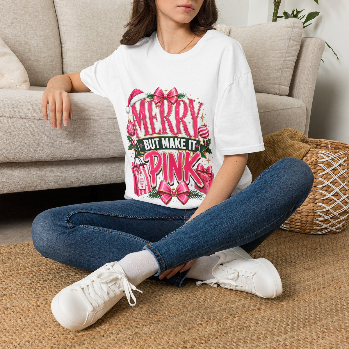 Christmas T-Shirt — "Merry But Make It Pink" Holiday Tee