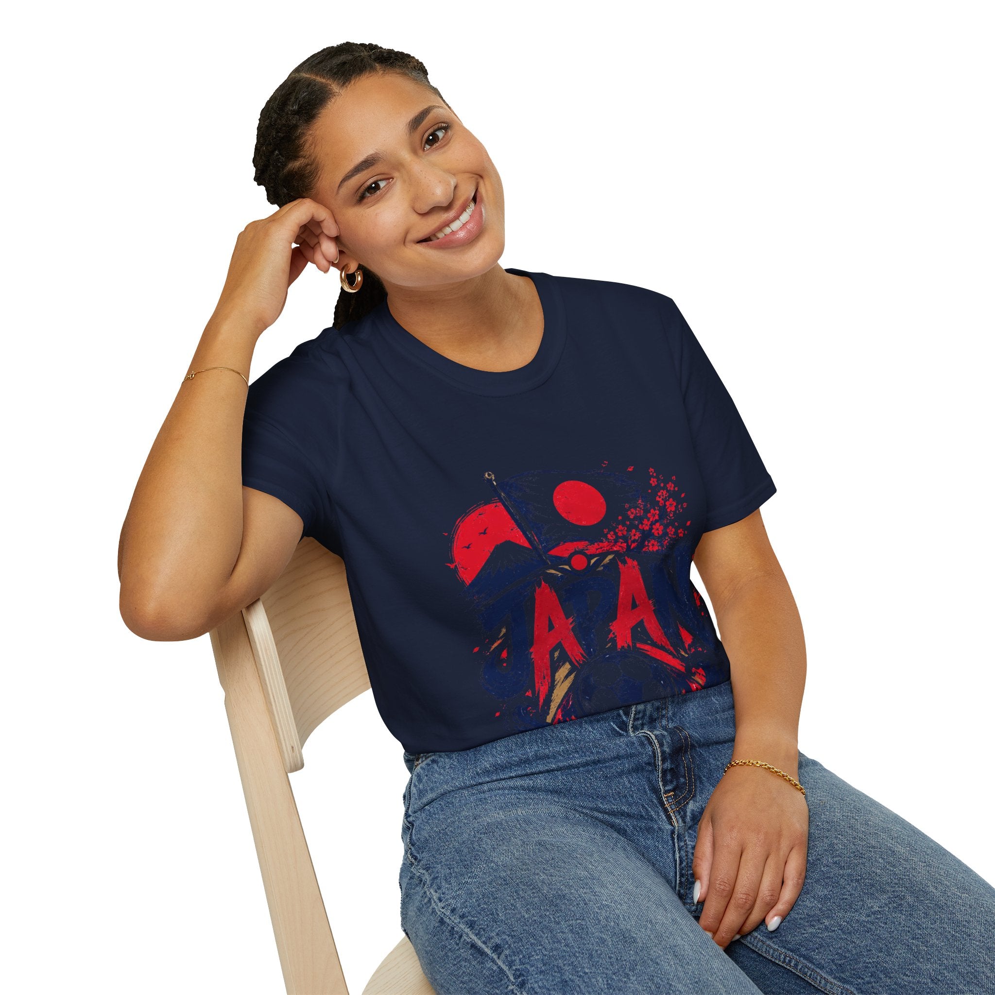 Japan Soccer T-Shirt — Japanese Flag & Cherry Blossom Football Graphic