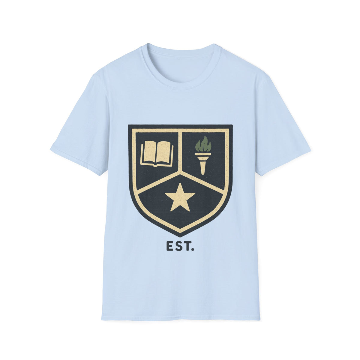 Academy Crest T-Shirt — Book & Torch Vintage Shield Tee - Trending Now - August 2026