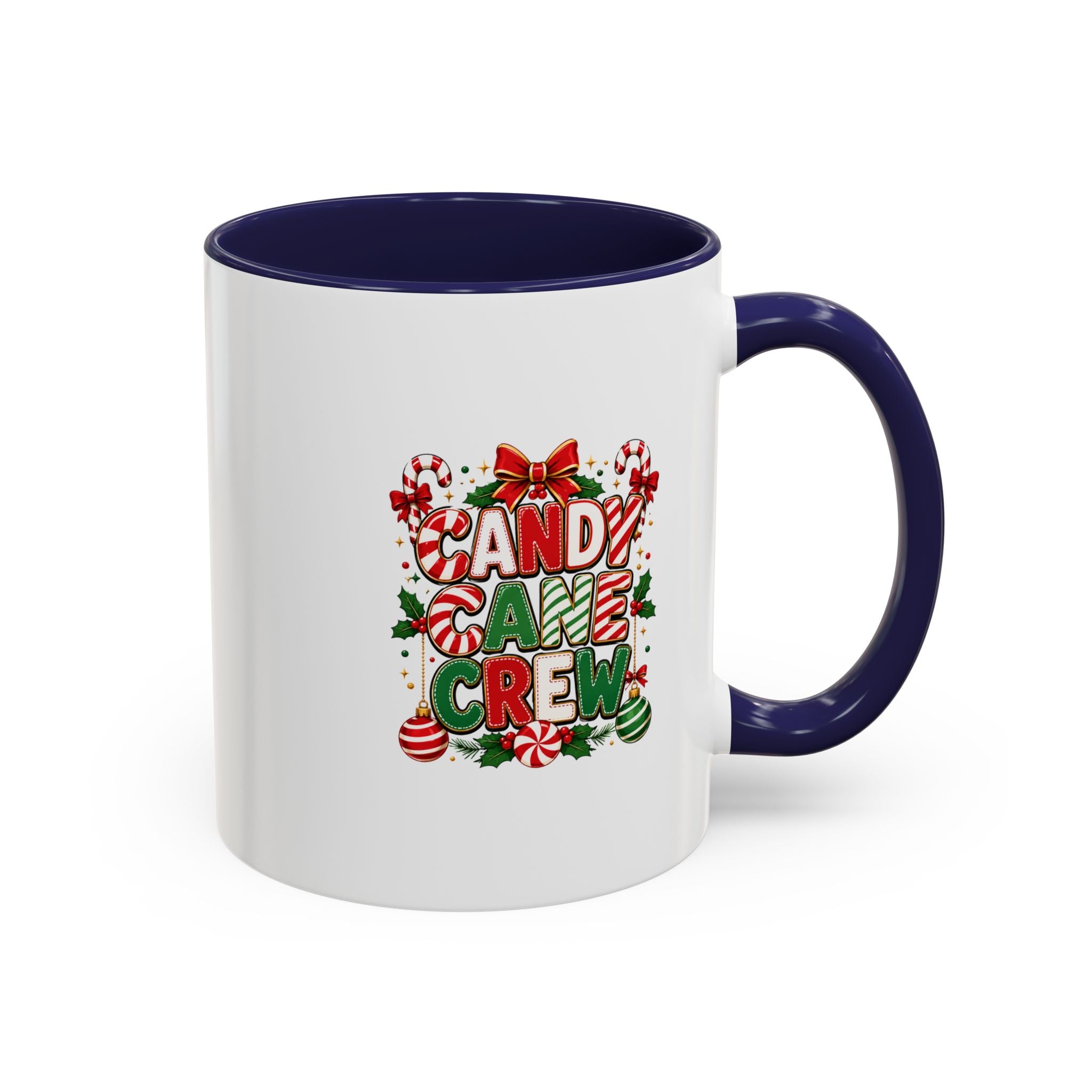 Candy Cane Crew Accent Coffee Mug — Christmas Holiday Hot Cocoa Cup