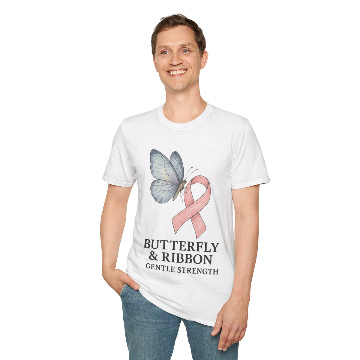 Butterfly and Ribbon Gentle Strength Graphic Tee, Pink Ribbon Breast Cancer T-Shirt - Trending Now - September 2026