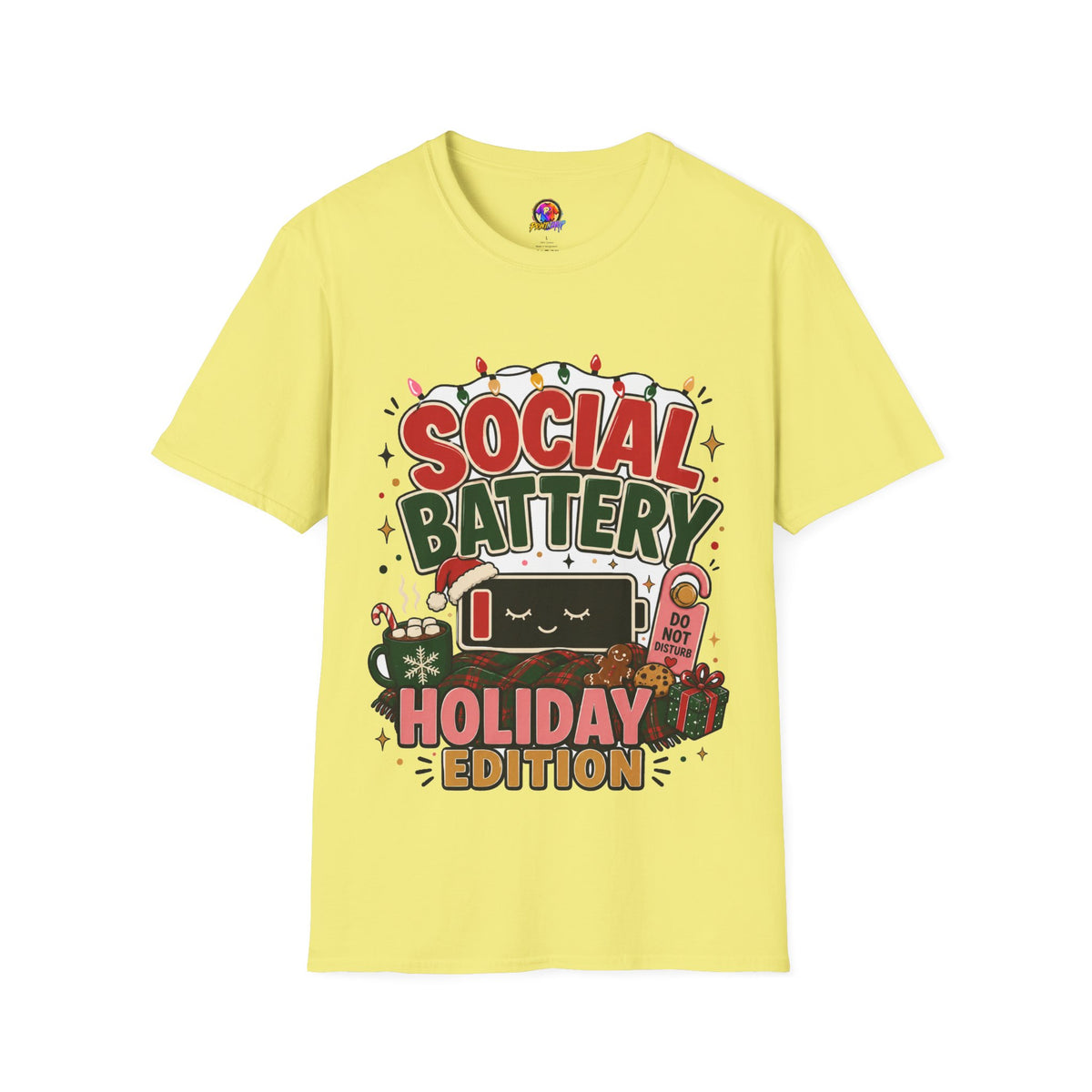 Social Battery Holiday T‑Shirt — Funny Christmas Recharge Graphic Tee