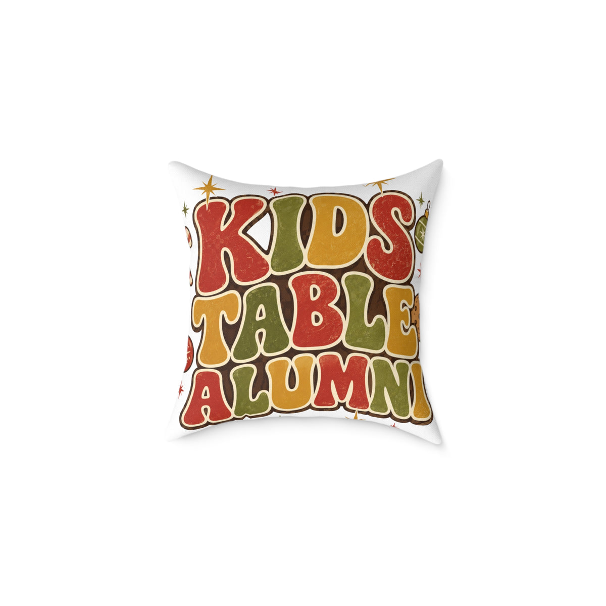 Christmas Kids Table Alumni Throw Pillow — Retro 70s Thanksgiving Accent Cushion
