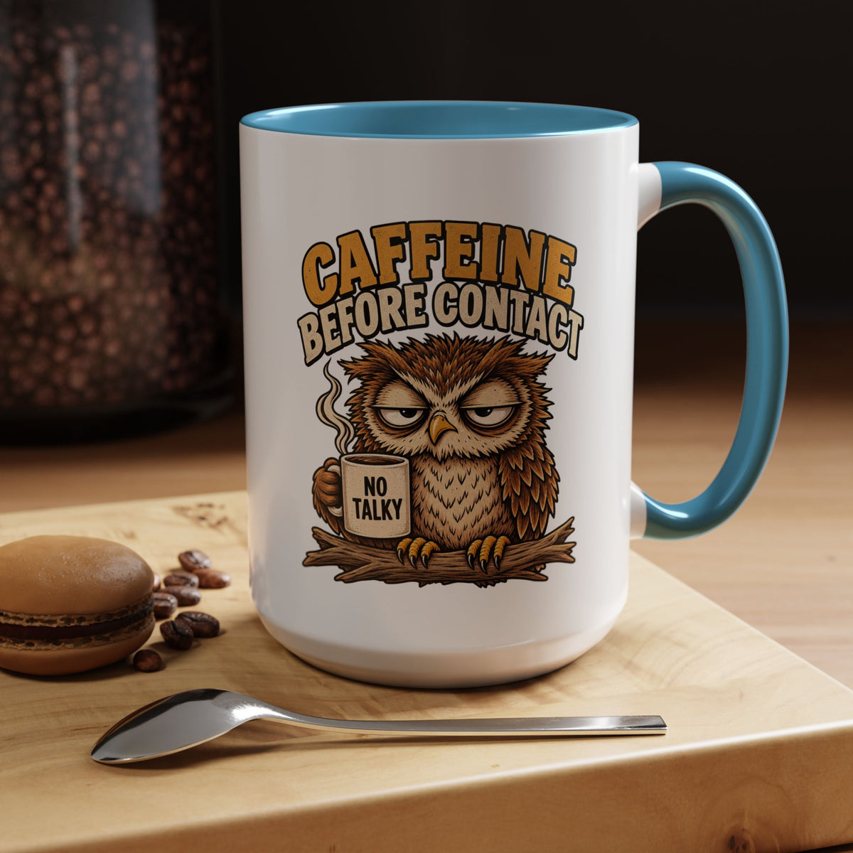Funny And Witty "Caffeine Before Contact" Accent Coffee Mug (11, 15oz)