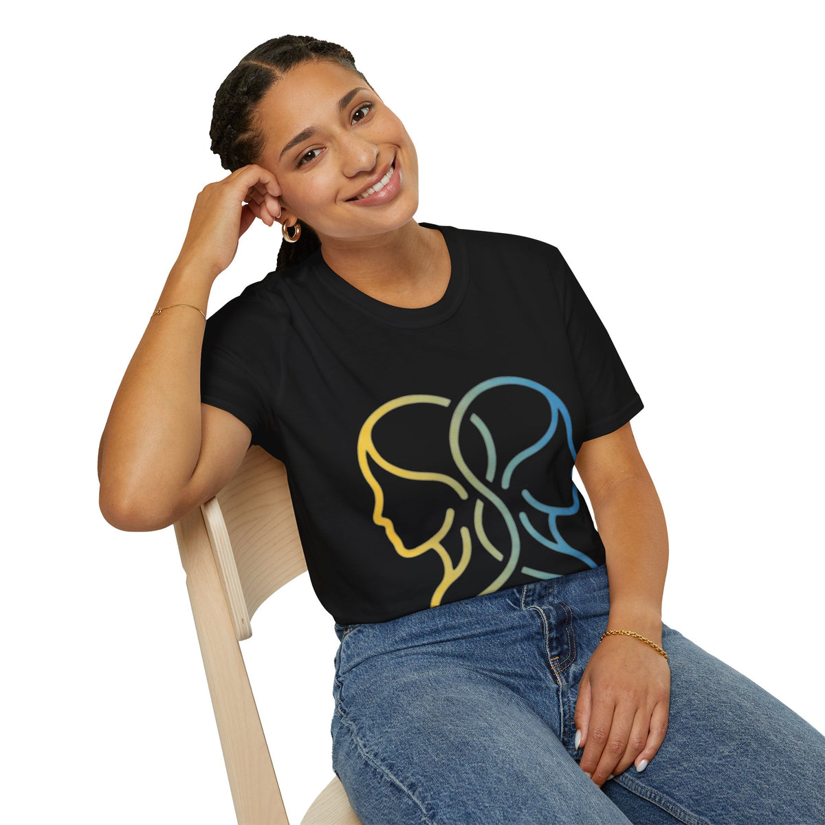 Twin Profile Line Art T‑Shirt — Gradient Sisterhood Outline Tee