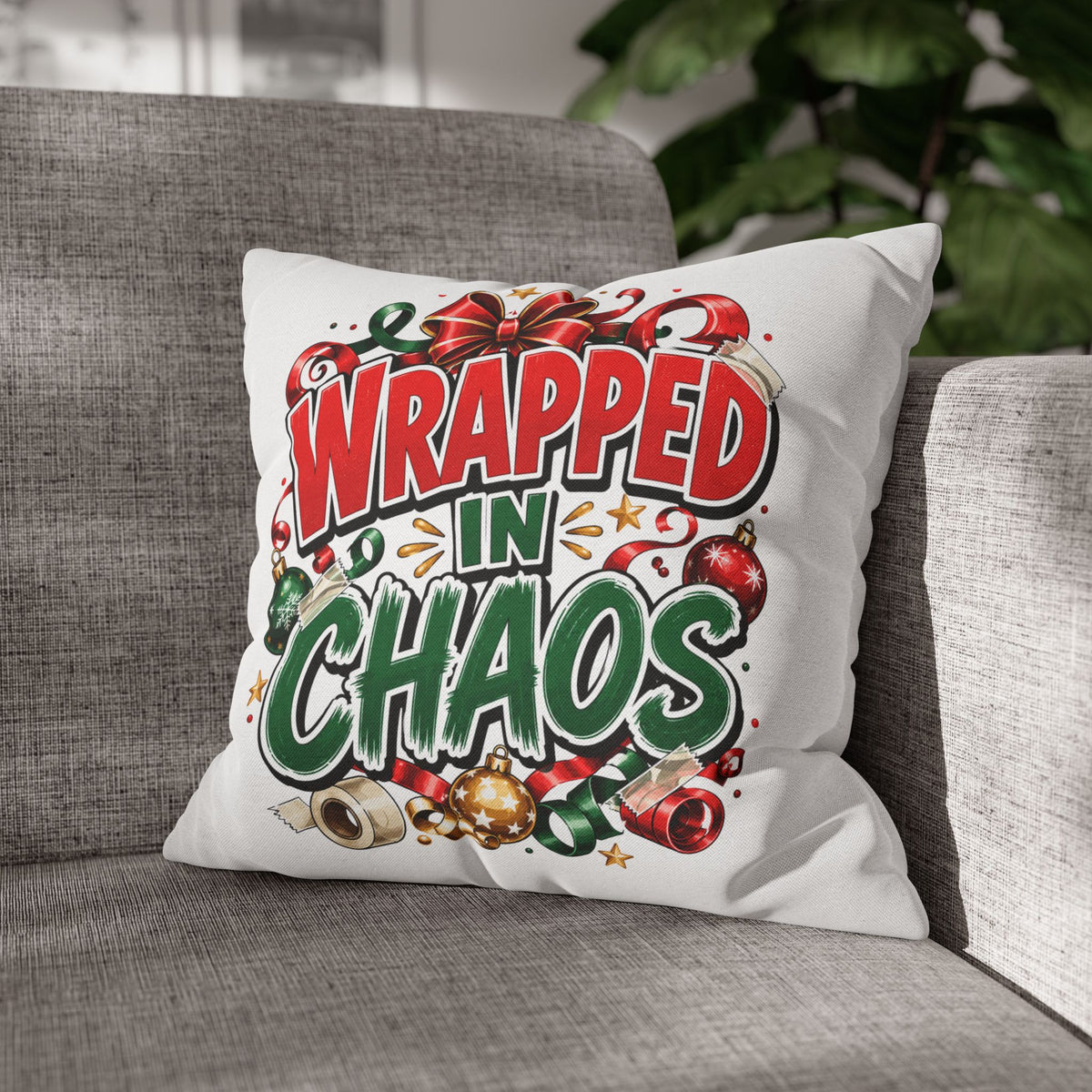 Christmas Wrapped In Chaos Spun Polyester Square Pillowcase