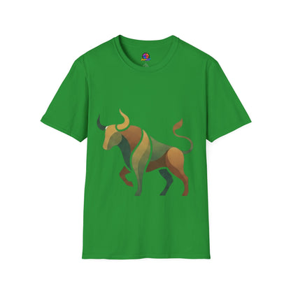 Bull Graphic T-Shirt — Earth Tone Geometric Taurus Design