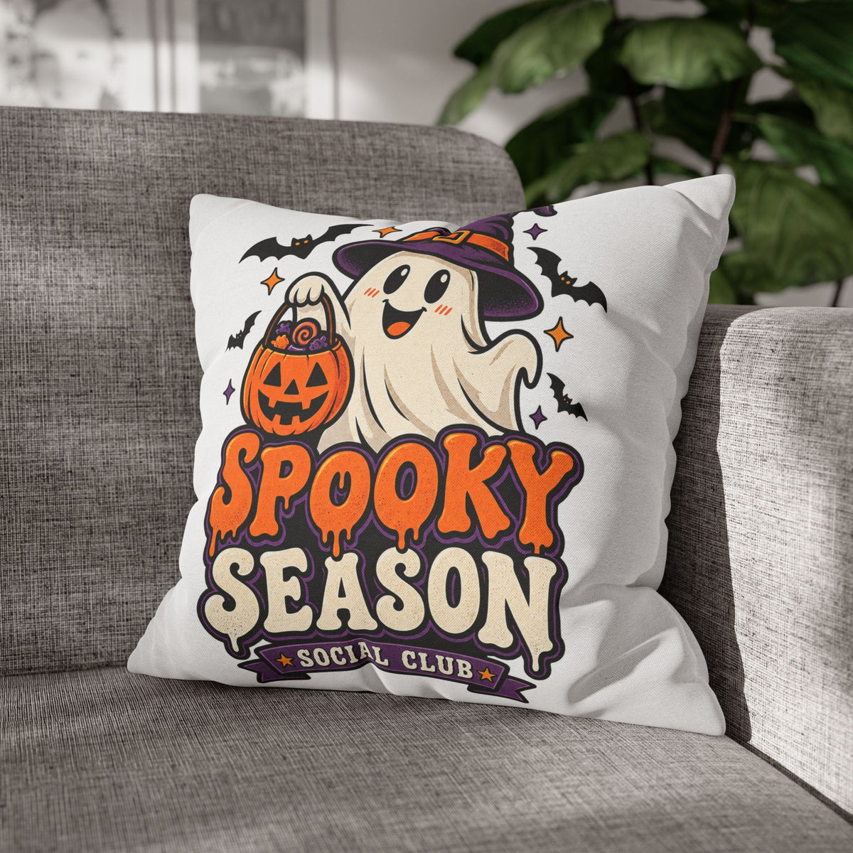 Spooky Season Pillow Cover — Halloween Ghost Pumpkin Decorative Throw Pillowcase