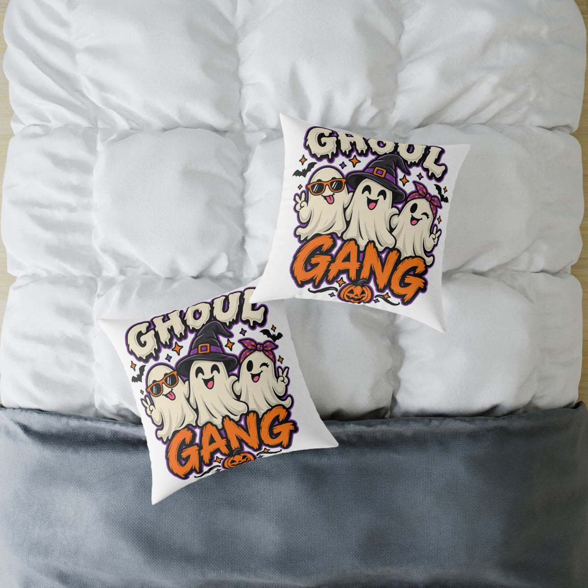 Ghoul Gang Halloween Pillow — Cute Ghosts Decorative Square Throw Pillow