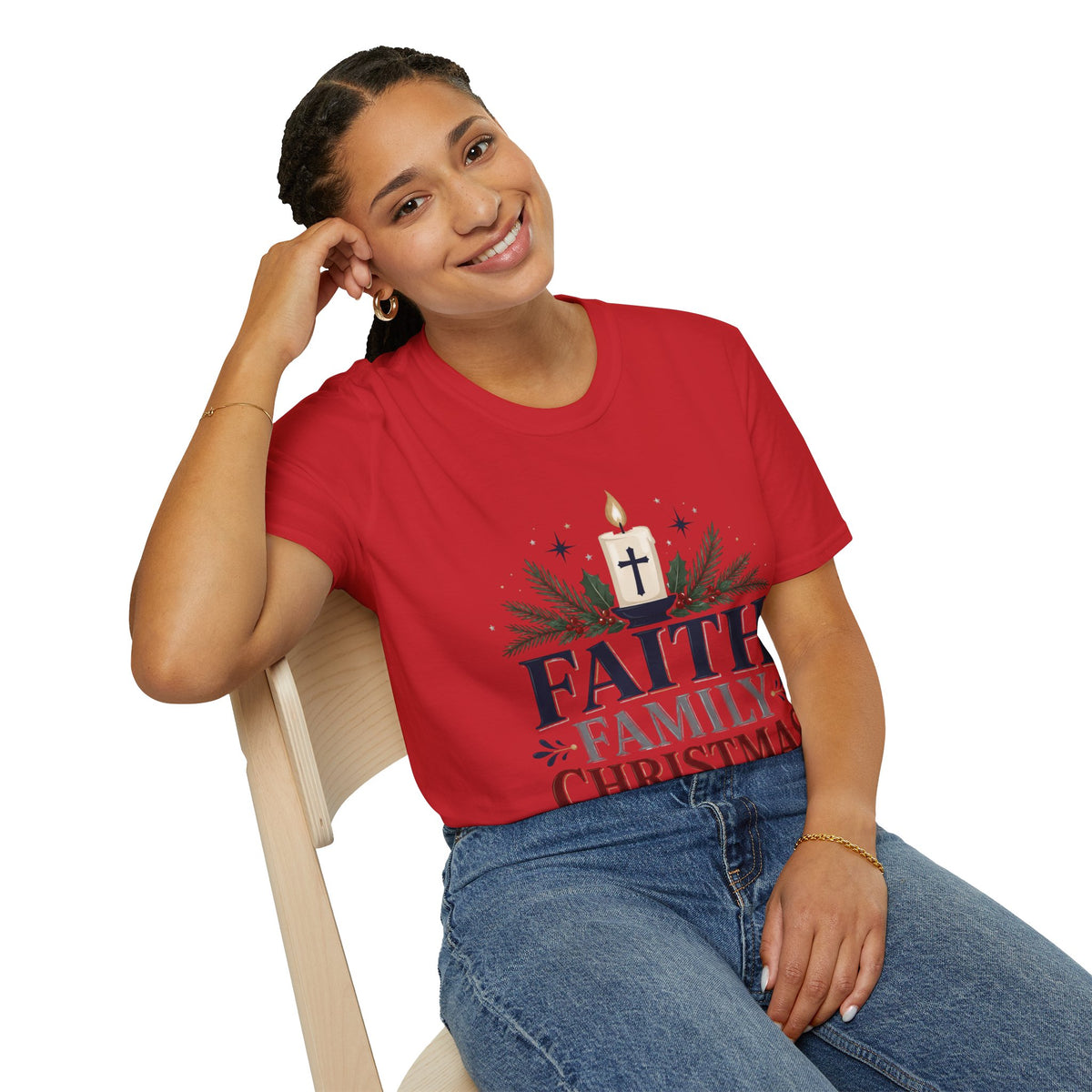Christmas Faith T-Shirt — "Faith, Family, Christmas" Religious Holiday Tee