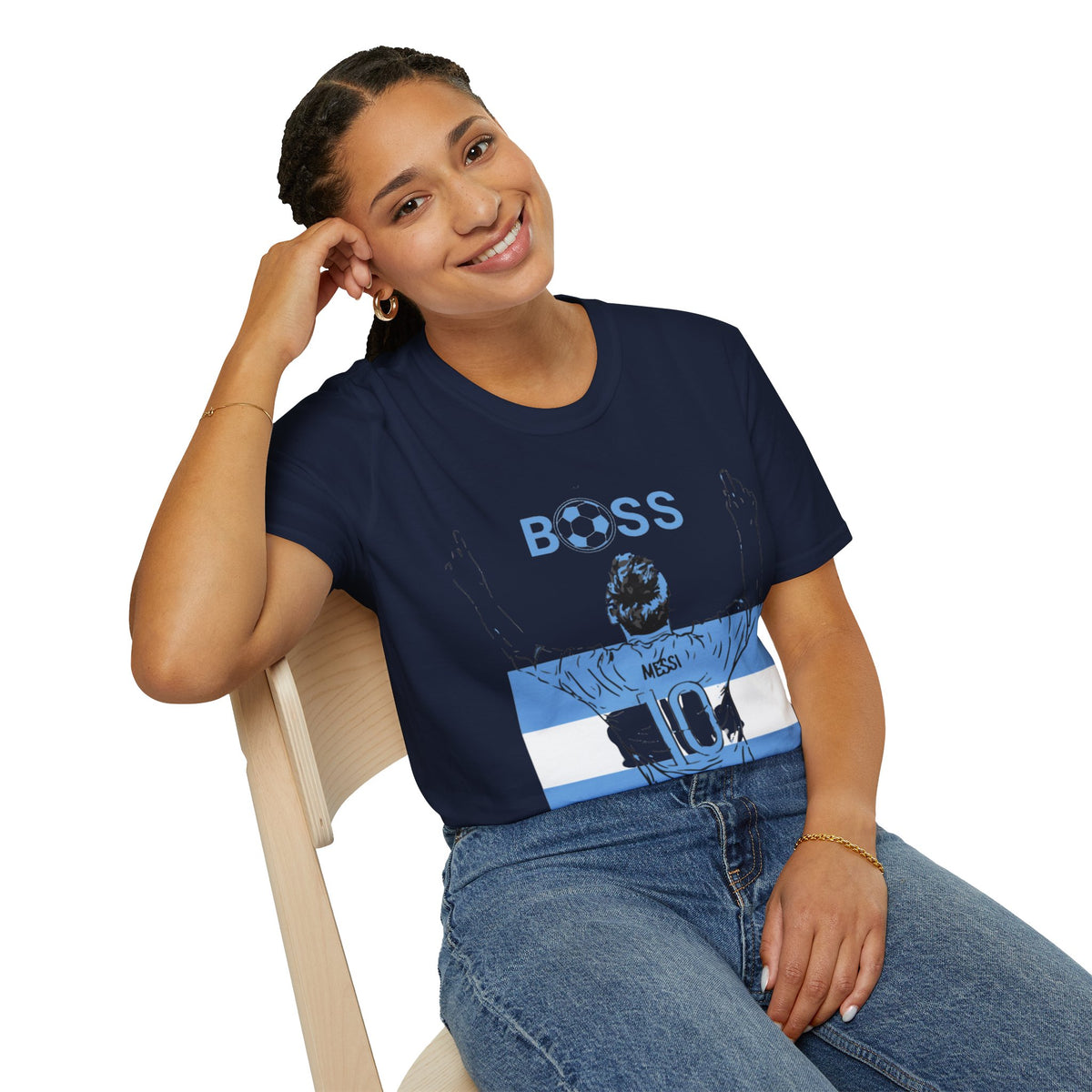 Soccer Boss T‑Shirt — 'BOSS' Striped Football Player Graphic Tee