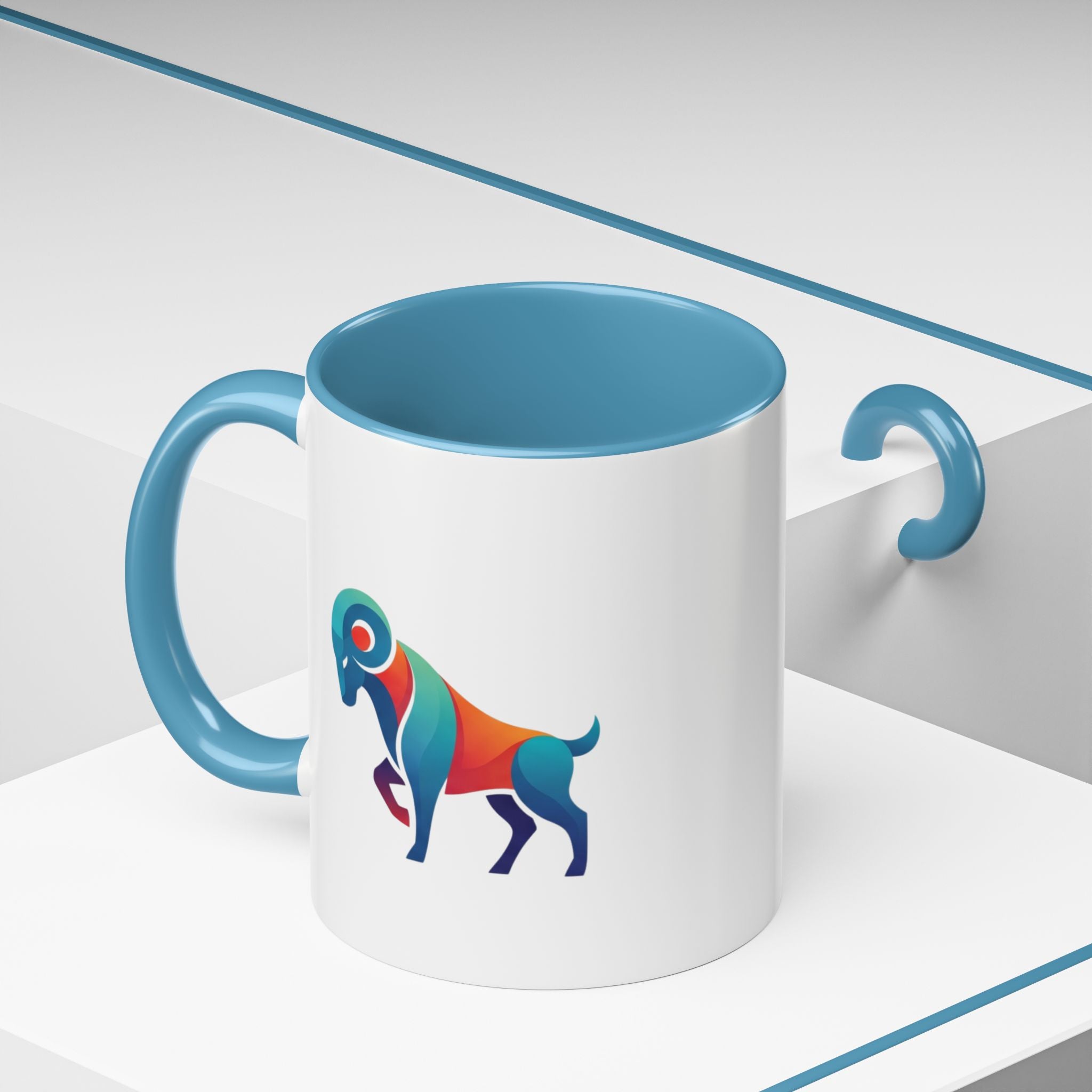 Colorful Ram Accent Coffee Mug — Geometric Zodiac Aries Design