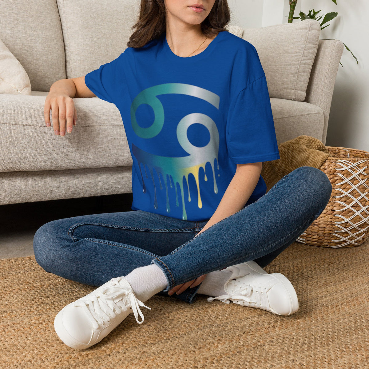 Cancer Zodiac T‑Shirt — Dripping Gradient Astrology Tee (Cancer Symbol)