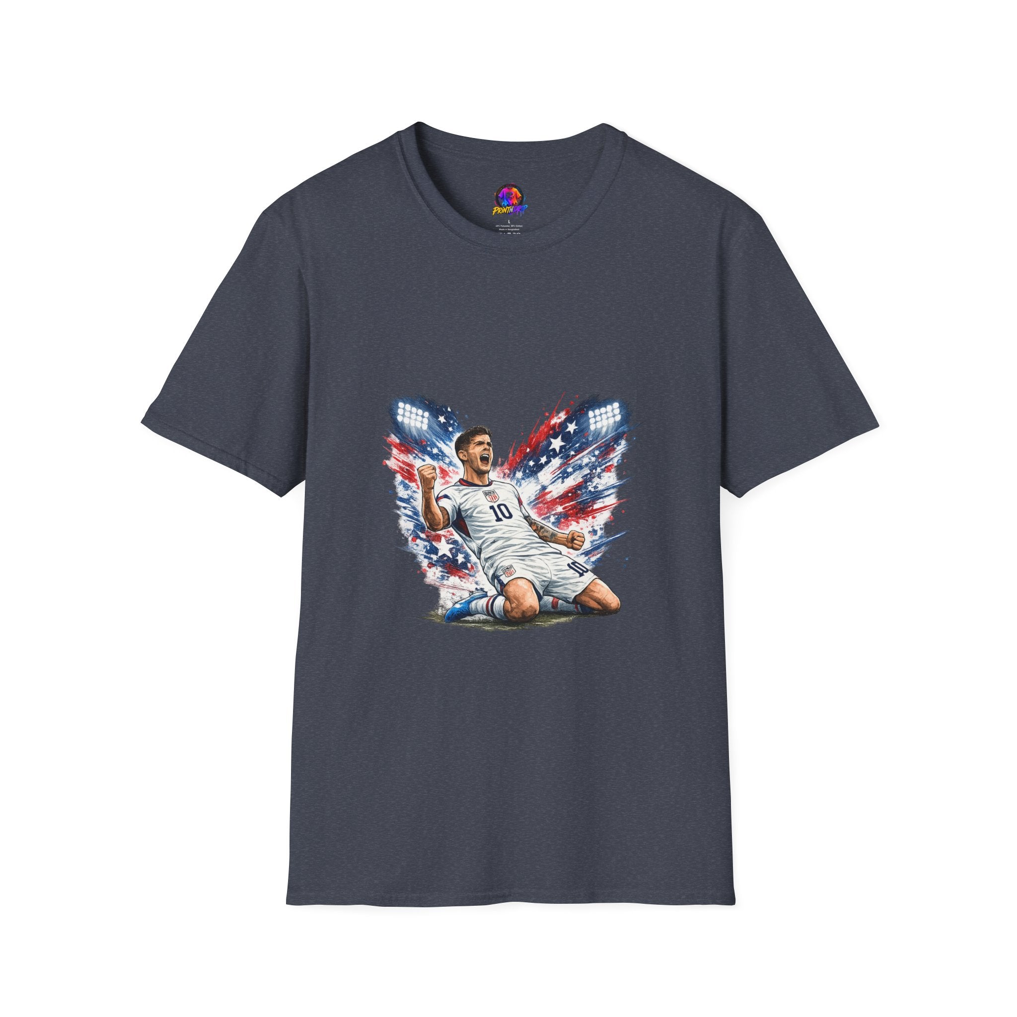 USA Soccer Player Flag T-Shirt — Patriotic Football Fan Tee
