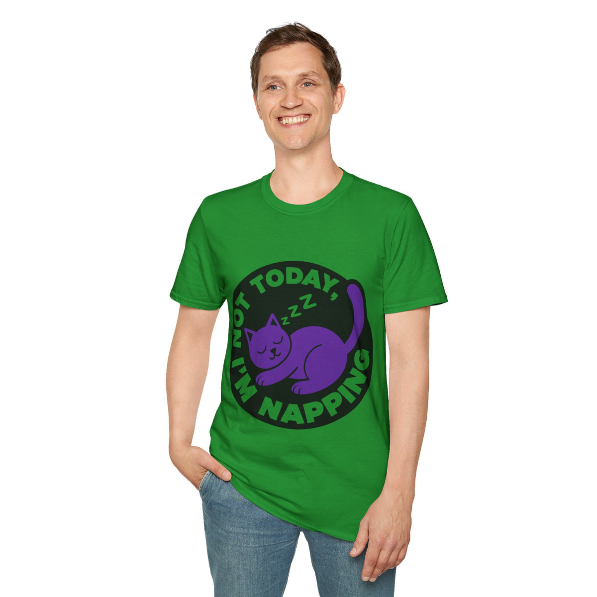Not Today I'm Napping Purple Cat Tee - Funny Sleeping Kitten Badge Graphic T-Shirt - Trending Now - September 2026