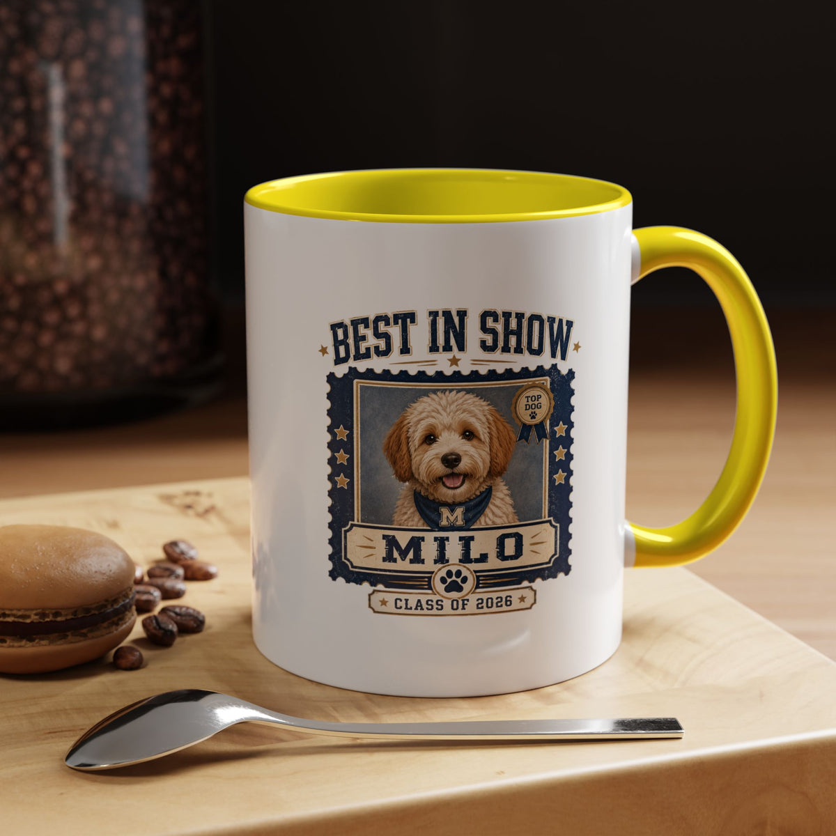 Milo Bailey Dog Dad Mom Best in Show Personalized Dog Photo Coffee Mug — 'Milo' Class of 2020 Accent Mug