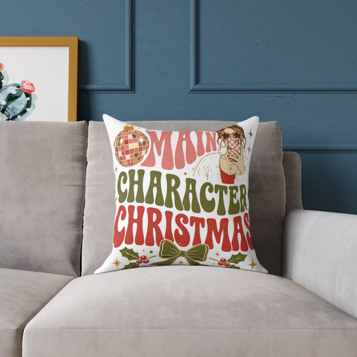 Modern Day Christmas Main Character Christmas Square Poly Canvas Pillow