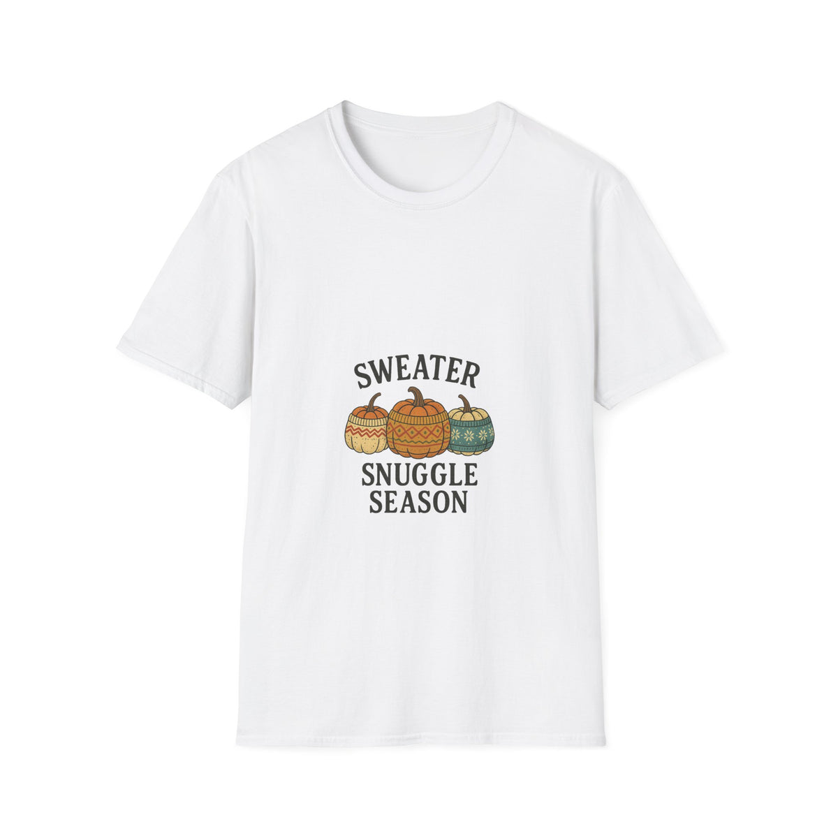 T-Shirt — "Sweater Snuggle Season" Autumn Pumpkin Sweater Graphic - Trending Now - October 2026
