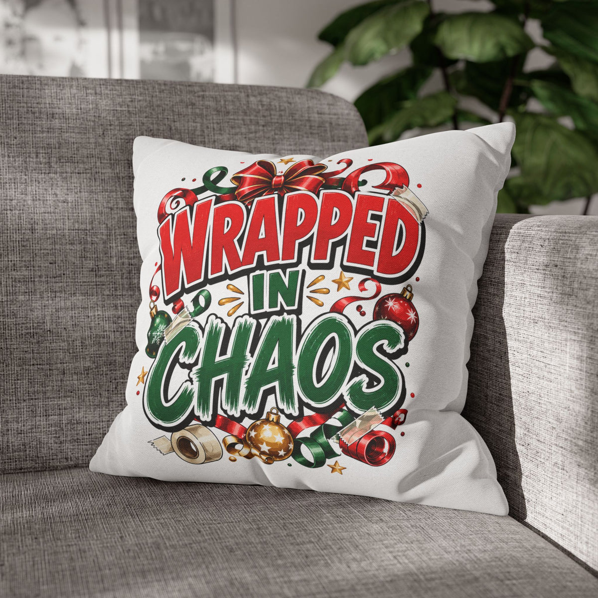 Christmas Wrapped In Chaos Spun Polyester Square Pillowcase