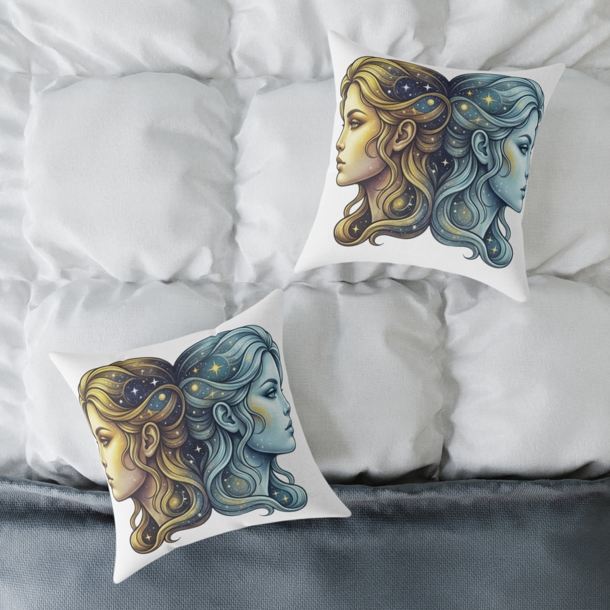 Zodiac Gemini Double-Face Art Pillow — Celestial Sun & Moon Decorative Throw Pillow