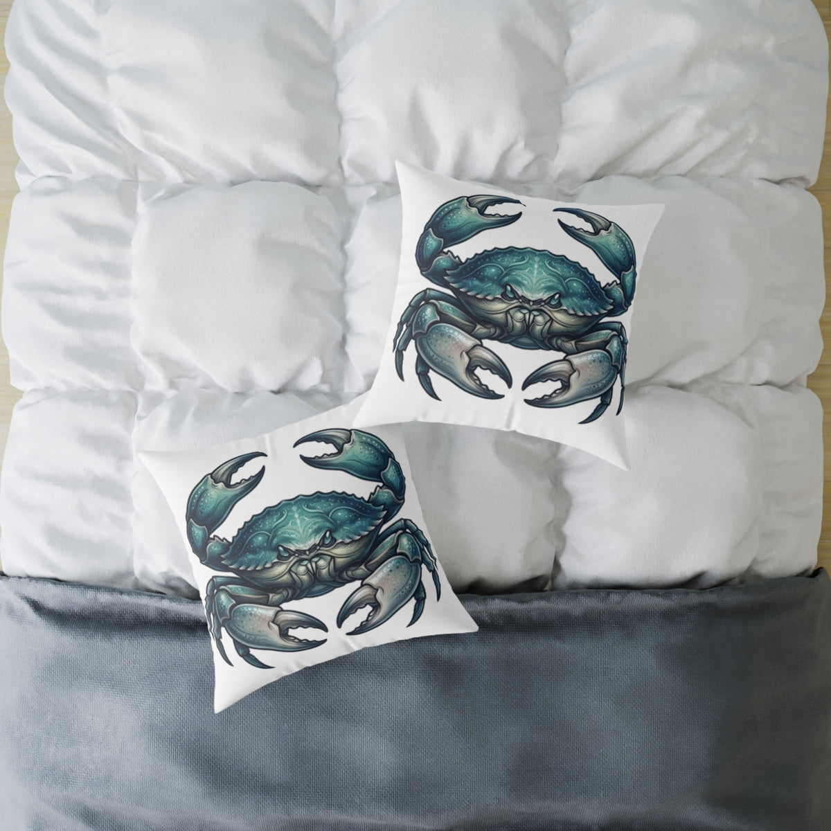 Cancer Zodiac Blue Crab Coastal Pillow — Nautical Square Throw Pillow