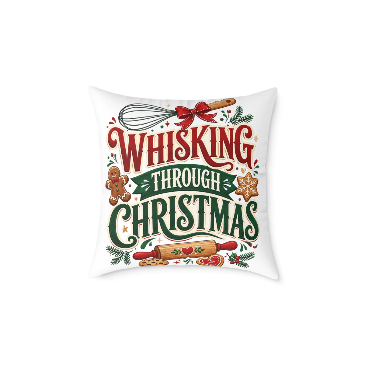 Whisking Through Christmas Pillow — Festive Baking Holiday Throw Pillow