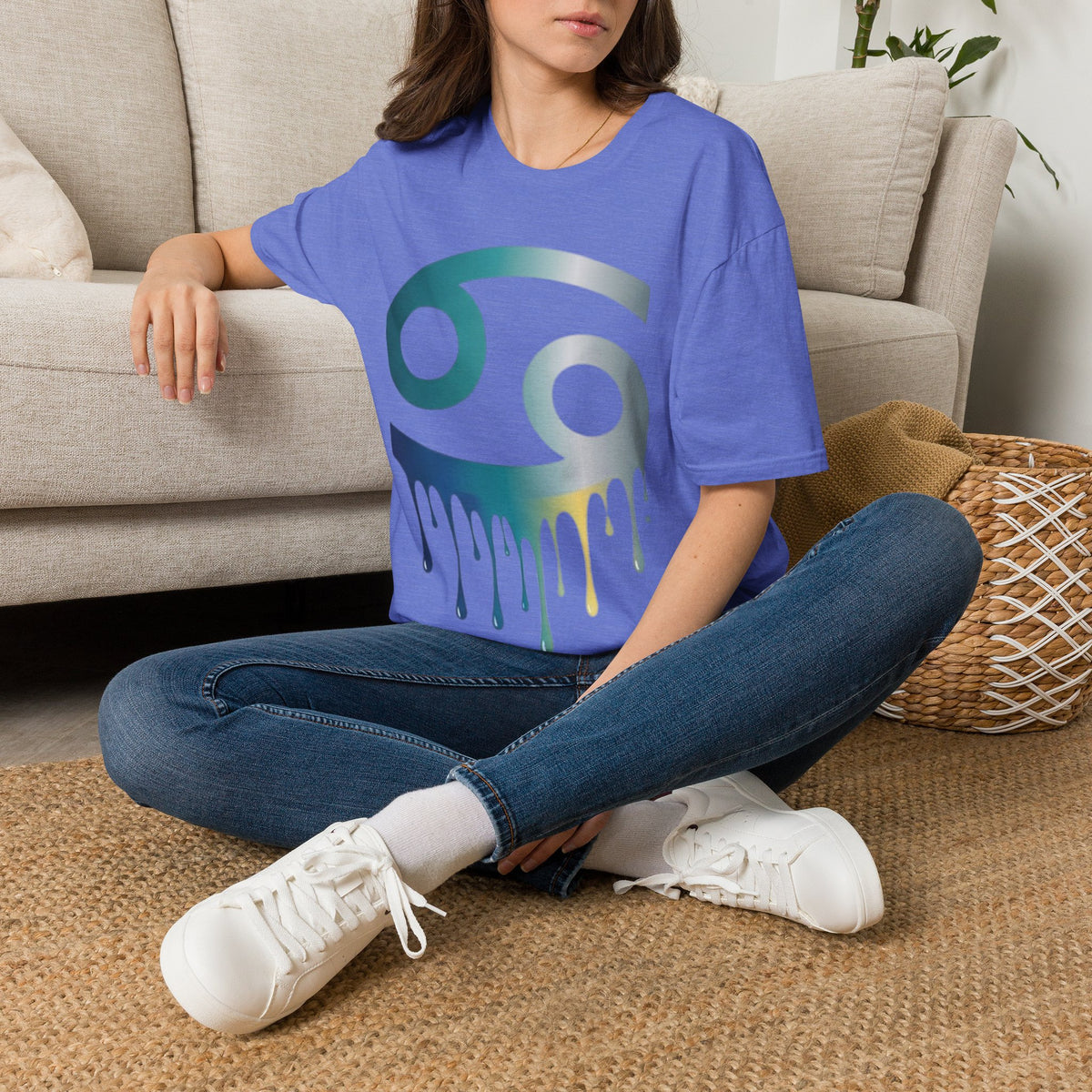 Cancer Zodiac T‑Shirt — Dripping Gradient Astrology Tee (Cancer Symbol)