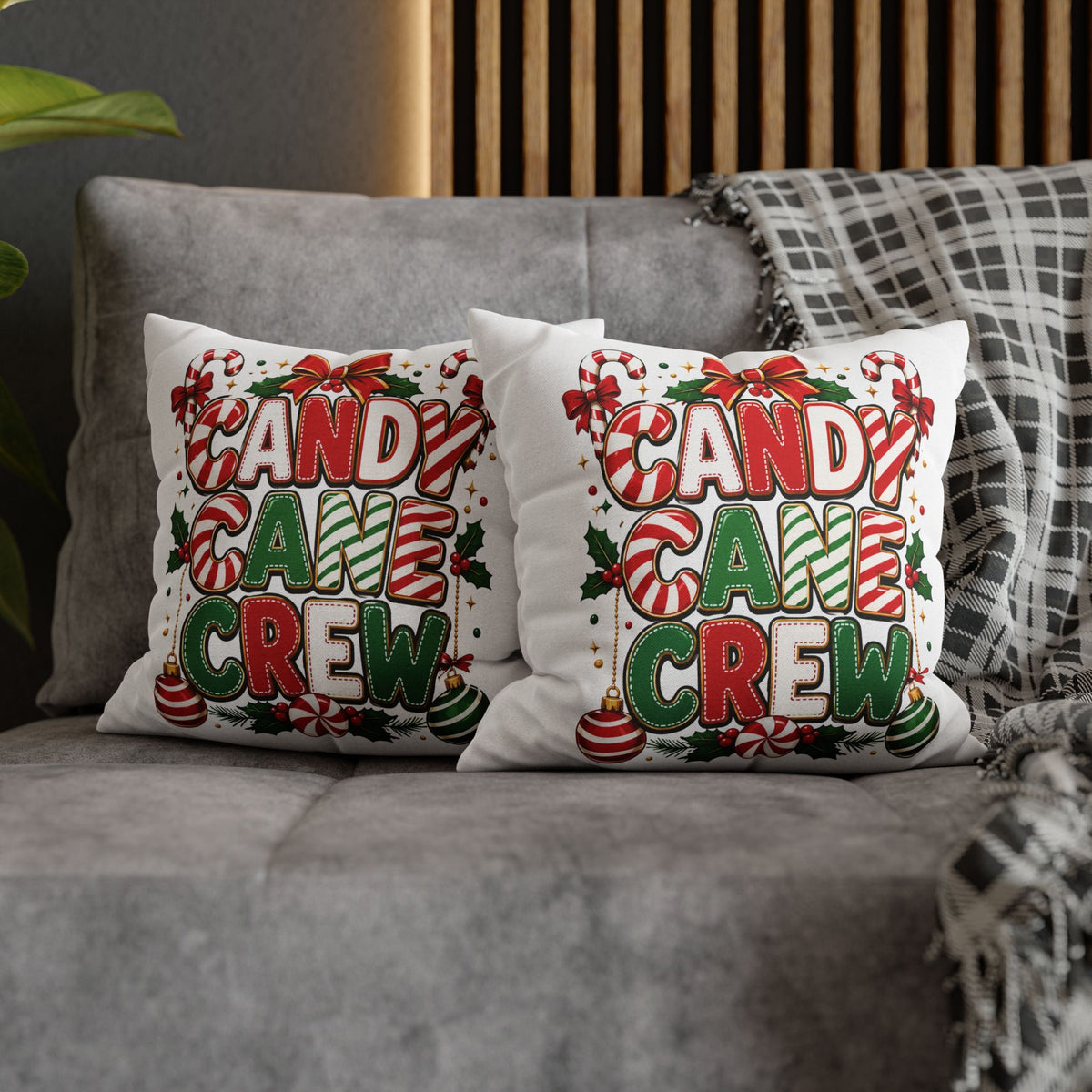 Christmas Candy Cane Crew Holiday Pillowcase — Festive Christmas Decorative Throw