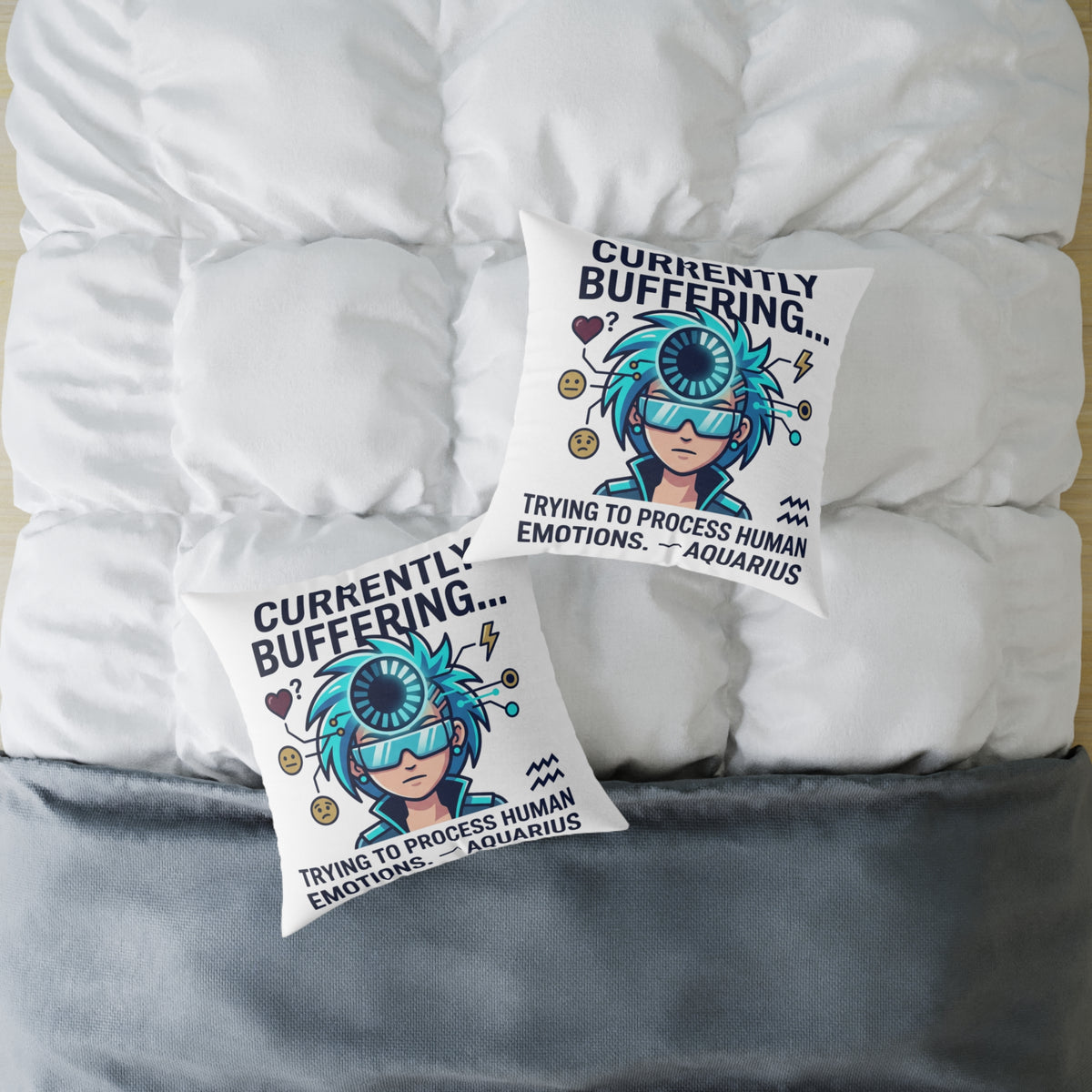 Zodiac Aquarius Currently Buffering Square Poly Canvas Pillow