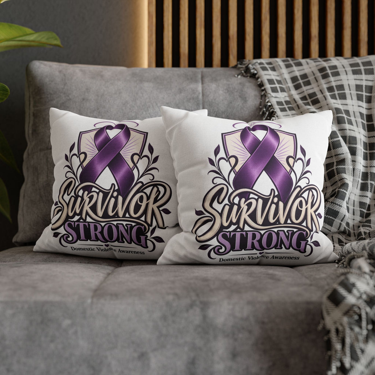 Survivor Strong Domestic Violence Awareness Square Pillowcase