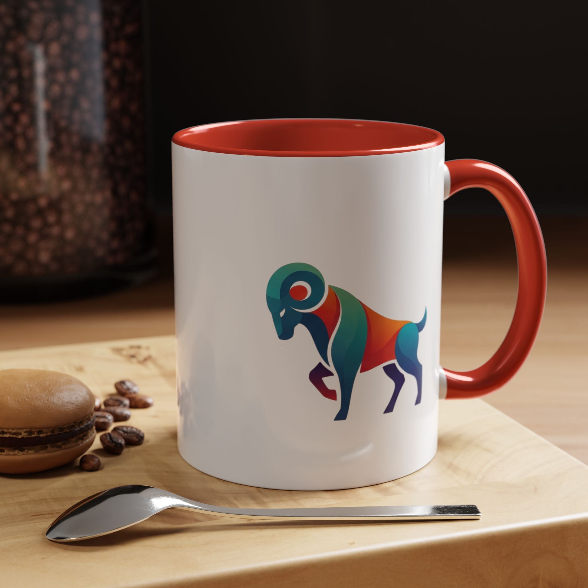 Colorful Ram Accent Coffee Mug — Geometric Zodiac Aries Design