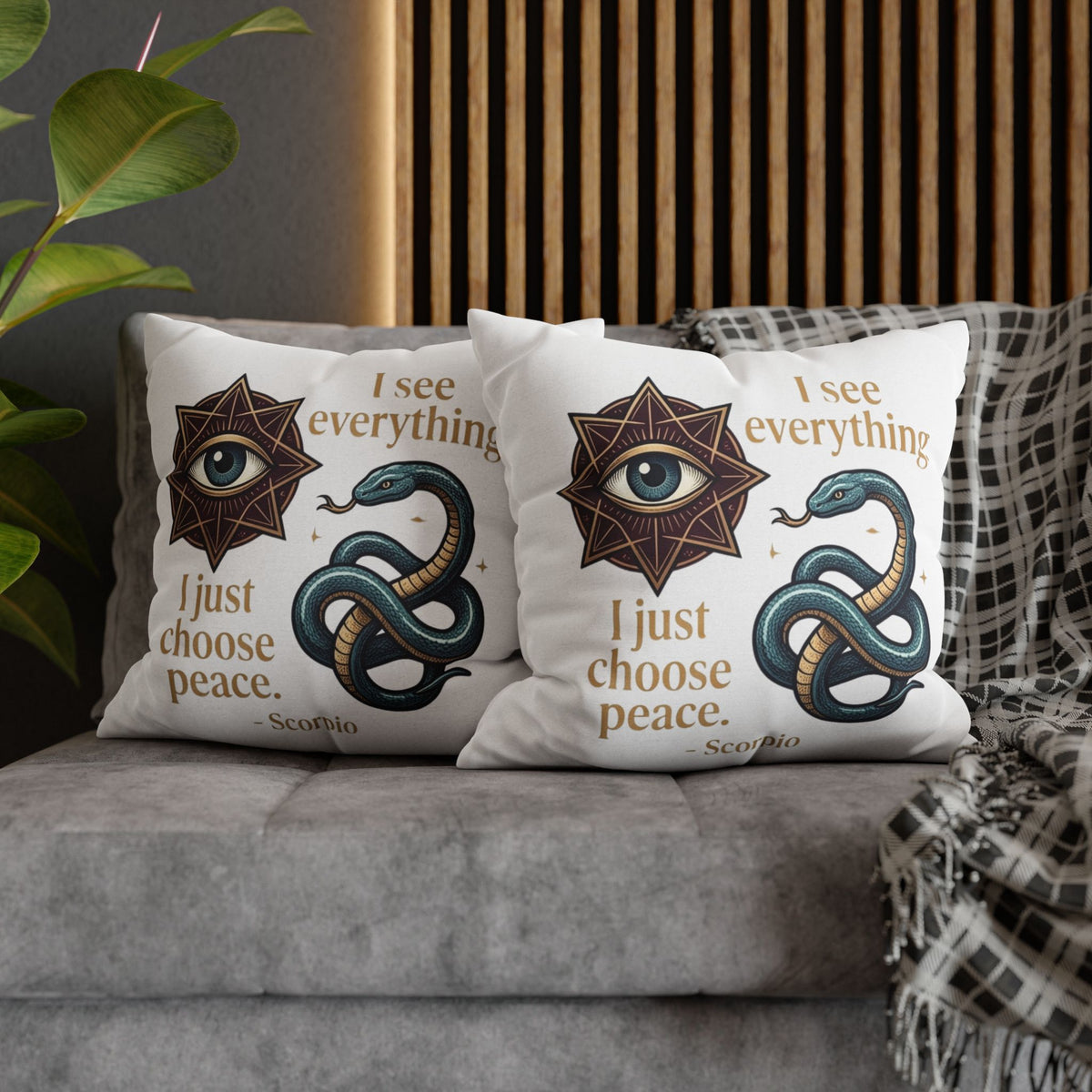 Scorpio Decorative Pillowcase — "I See Everything. I Just Choose Peace." Snake & All-Seeing Eye Accent Pillow