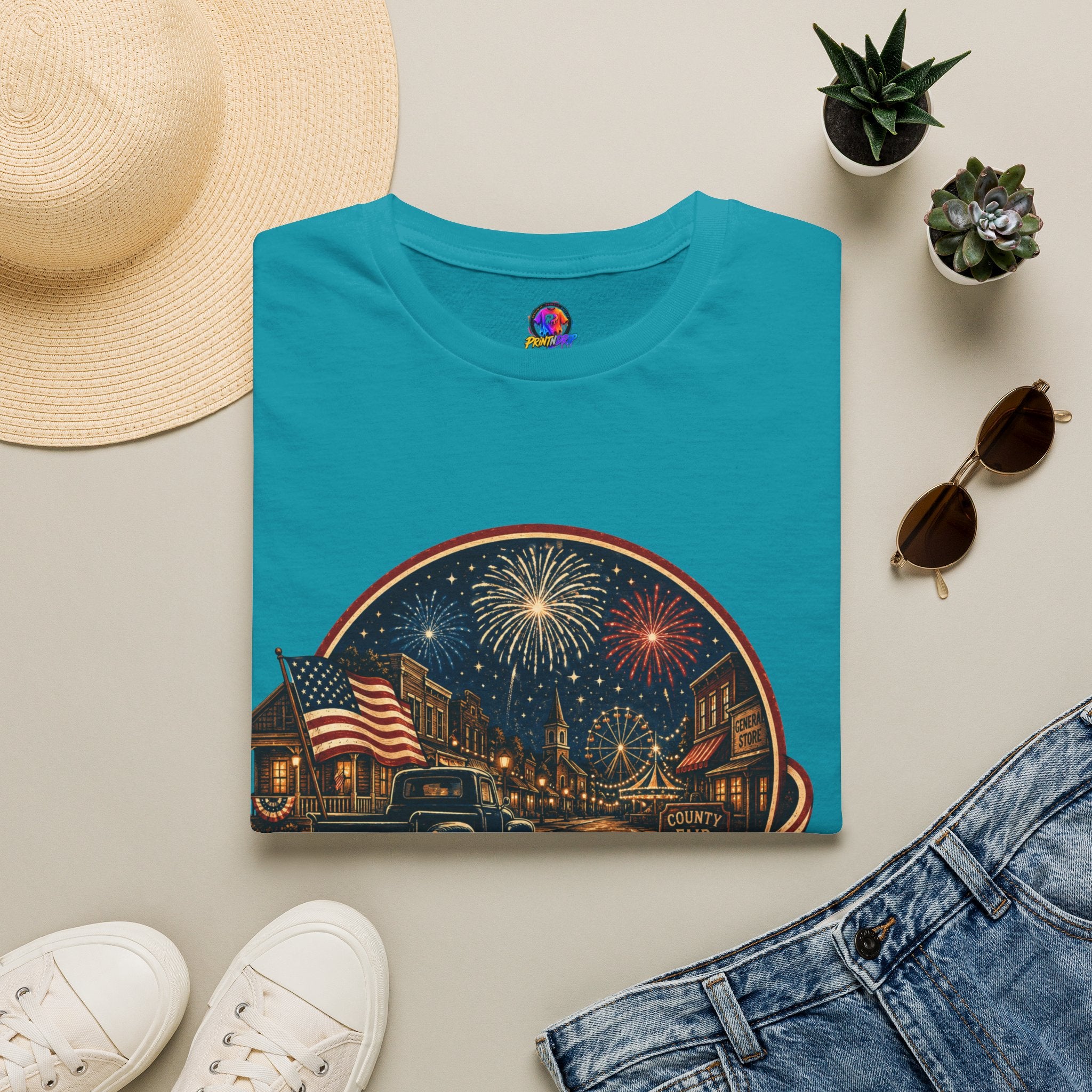 Small Town Big Freedom T-Shirt — Patriotic 4th of July Fireworks Tee