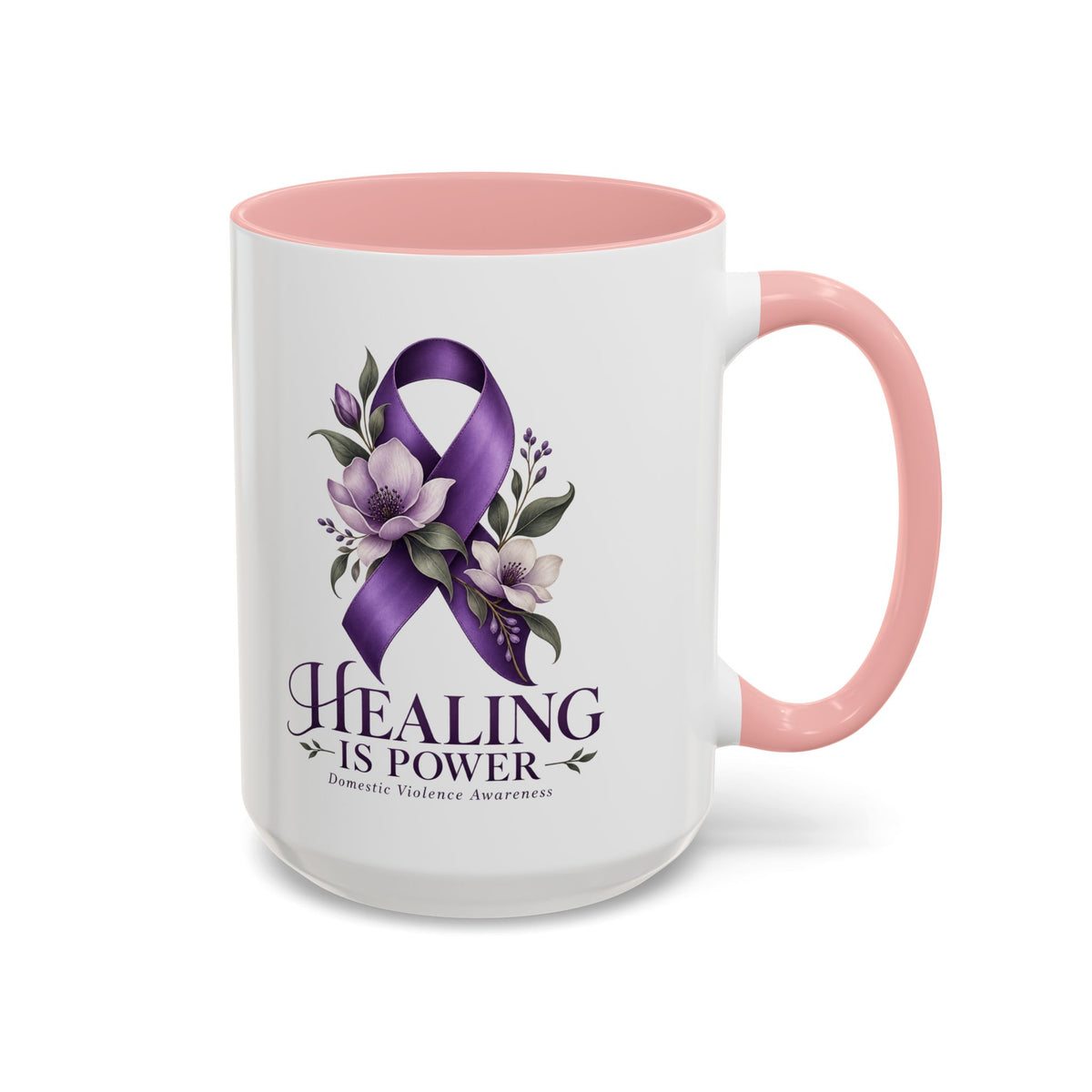Healing Is Power Purple Ribbon Coffee Mug — Domestic Violence Awareness Accent Mug (11/15oz)