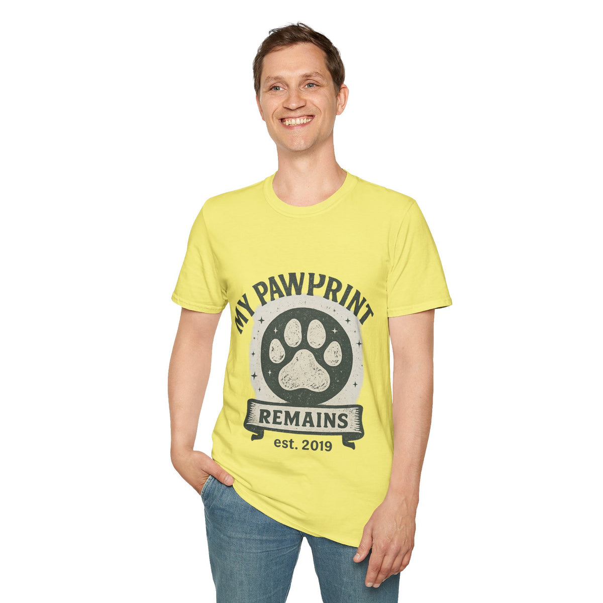 "My Pawprint Remains" Vintage Pet Memorial Emblem Tee - Retro Dog Paw Loss Remembrance White T-Shirt - Trending Now - September 2026
