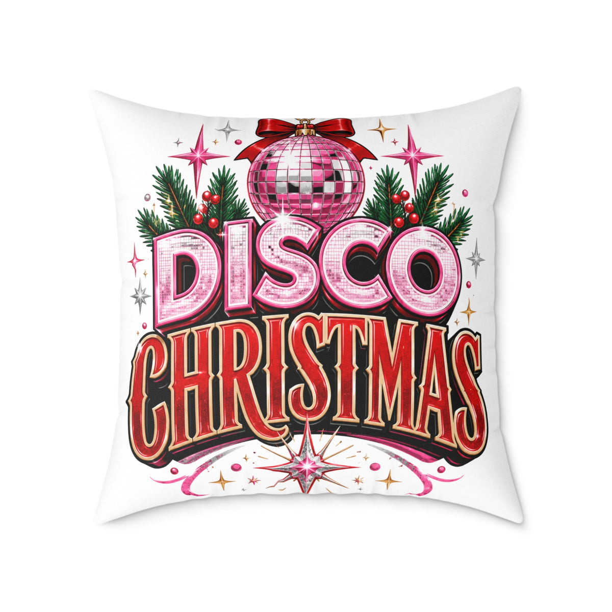 Disco Christmas Throw Pillow – Retro Holiday Disco Ball Decorative Cushion