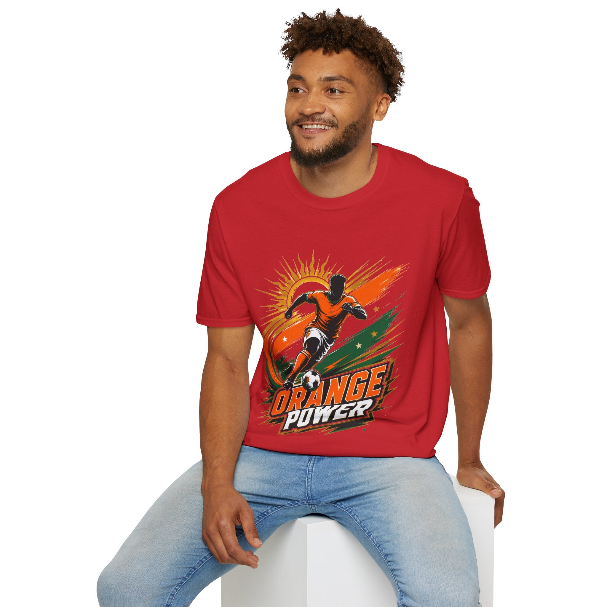 Côte d'Ivoire Orange Power Soccer T-Shirt — Dynamic Player Graphic Tee