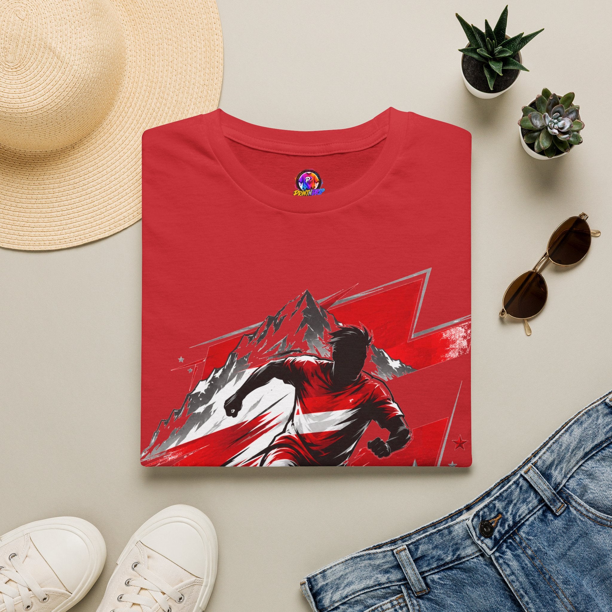 Austria  Alpine Charge Soccer T-Shirt — Mountain Football Graphic Tee -