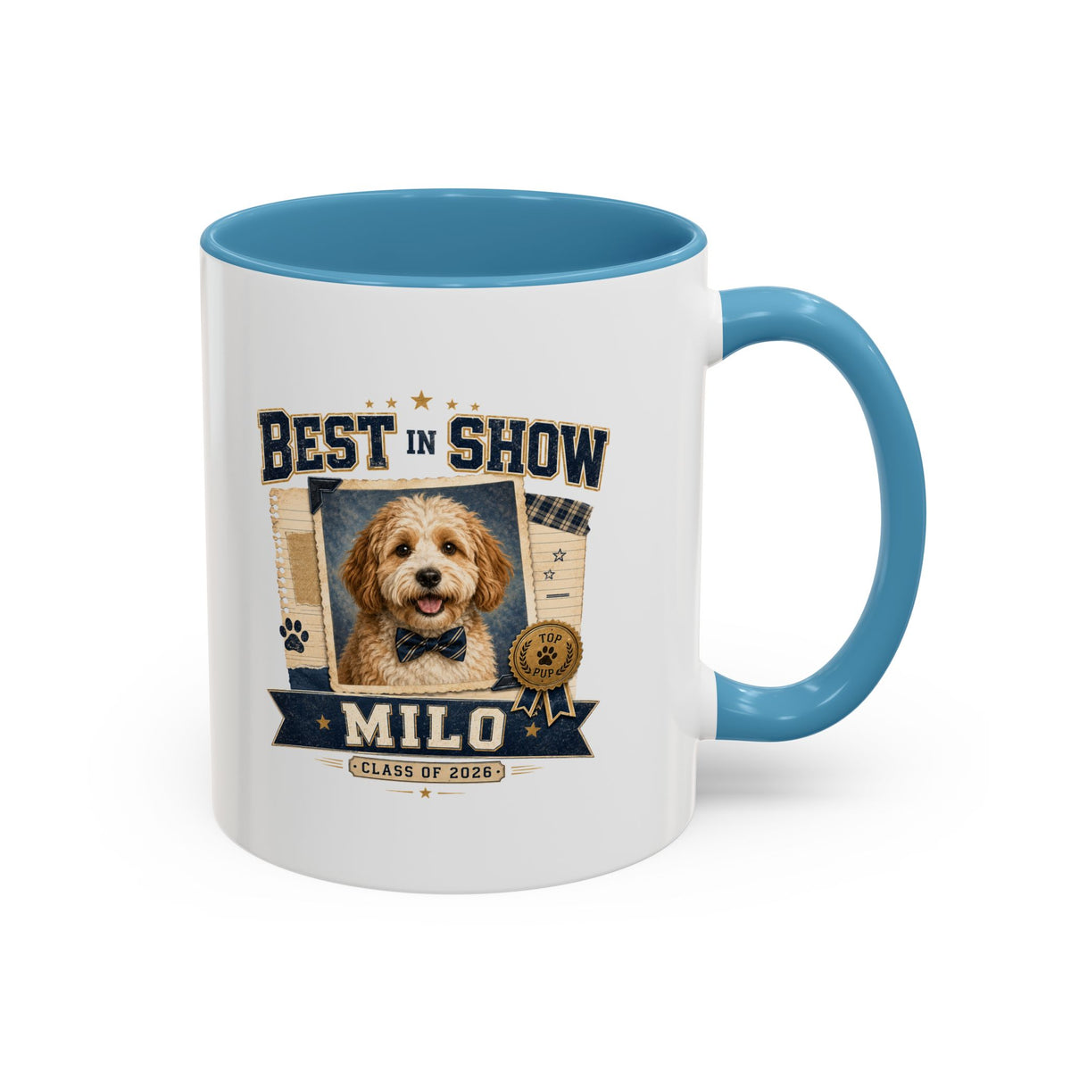 Milo Bailey Dog Dad Mom Best in Show Personalized Dog Mug — "Milo" Photo Accent Coffee Mug