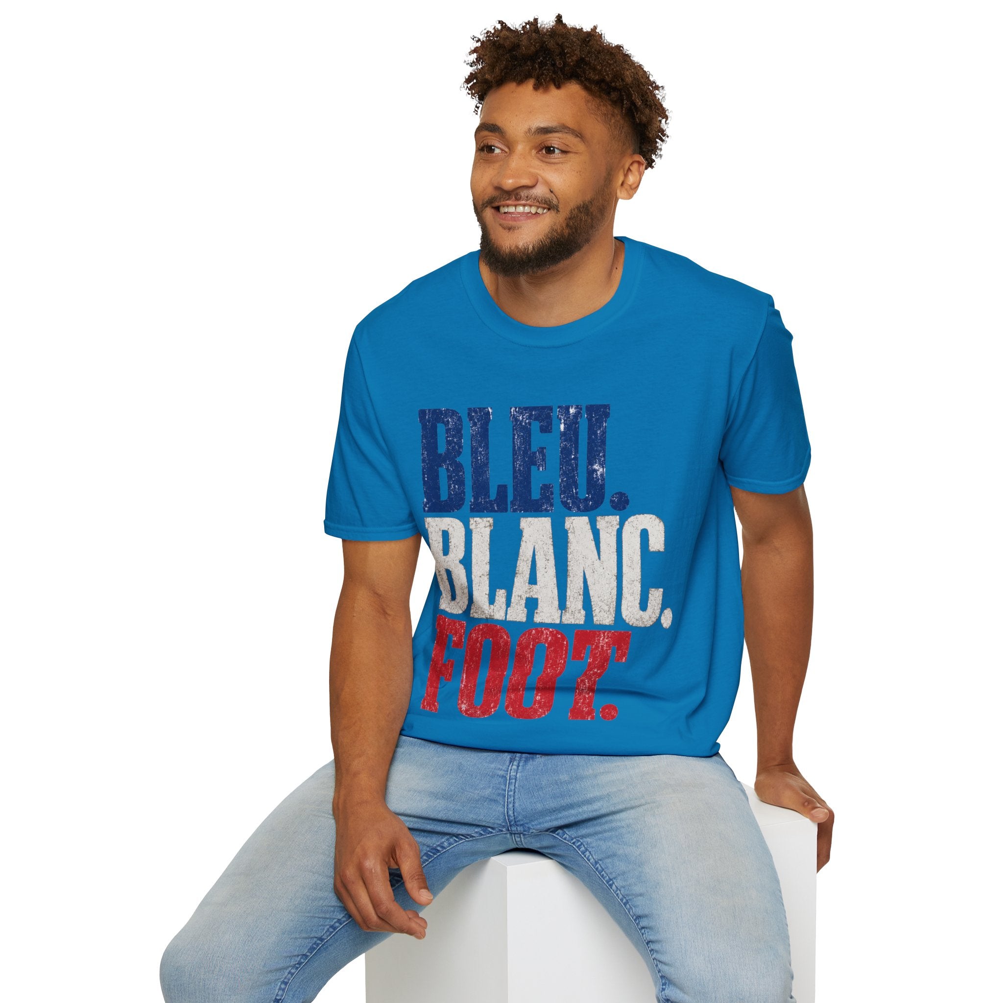 France T-Shirt — Bleu Blanc Foot Vintage French Flag Soccer Graphic Tee
