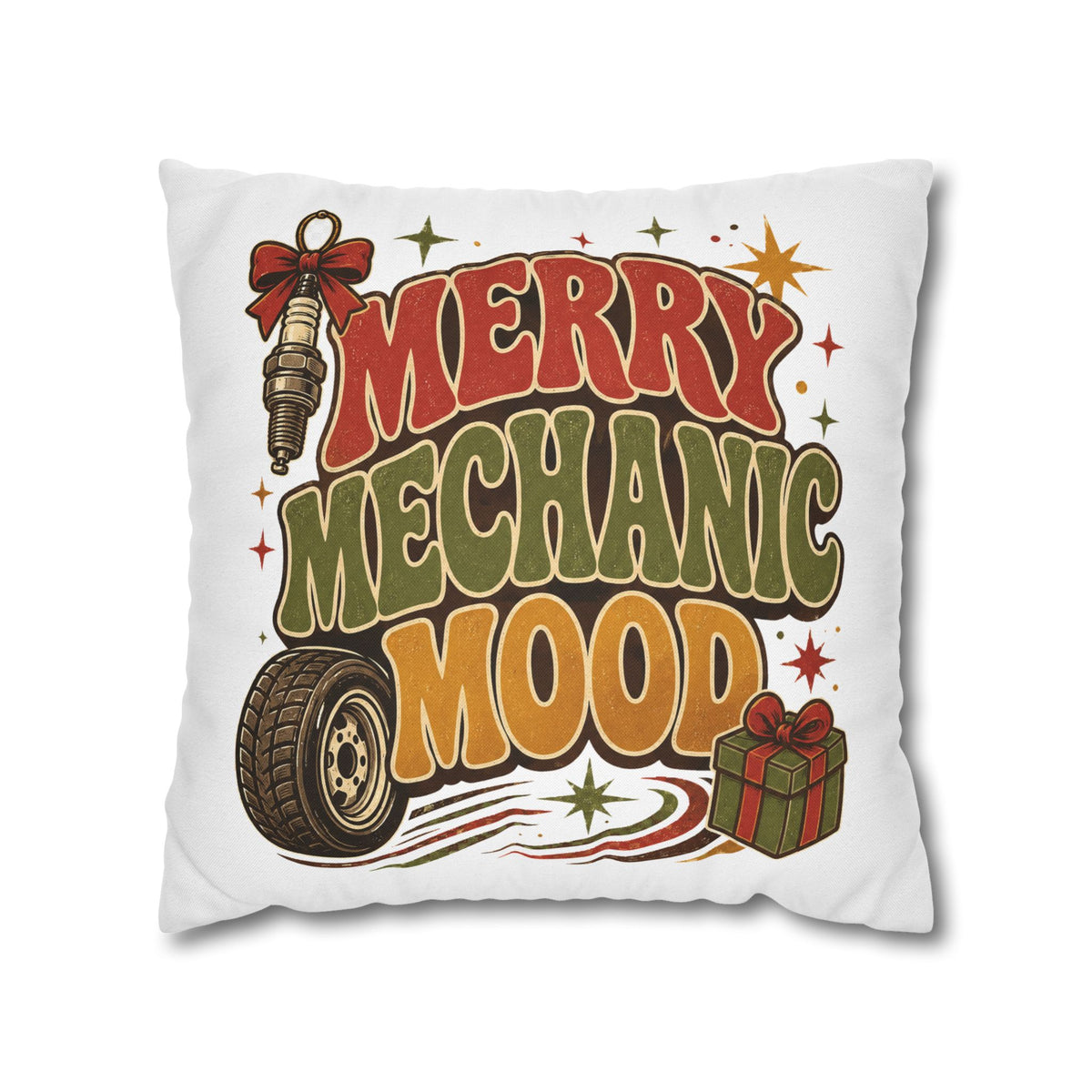 Merry Mechanic Mood Pillowcase Modern Day Christmas  — Festive Automotive Holiday Throw Pillowcase