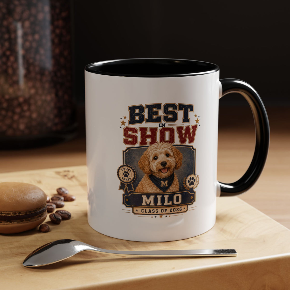 Milo Bailey Dog Dad Mom Best in Show Personalized Dog Photo Coffee Mug — Custom Name & Year