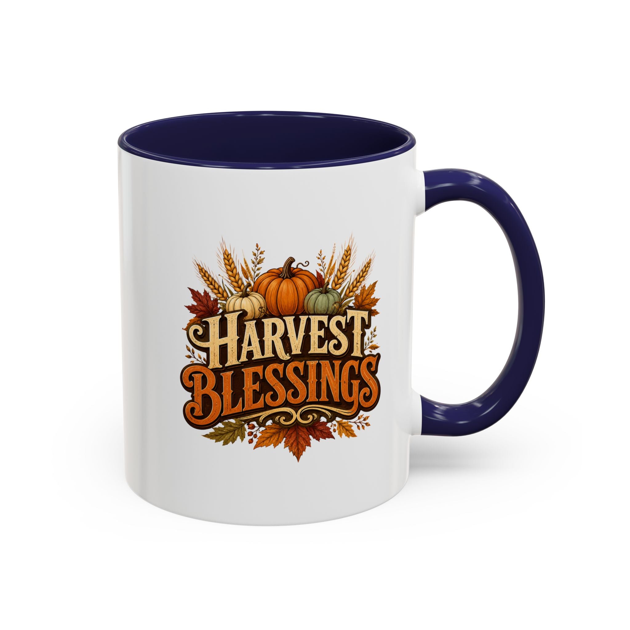 Thanksgiving Mug Harvest Blessings Coffee Mug — Fall Pumpkin & Wheat Thanksgiving Mug